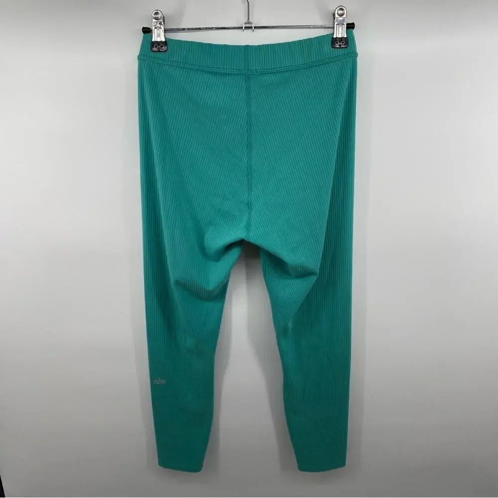 Alo Yoga Teal Blissful High-Waisted Ribbed Leggings Full Length Sz S Athleisure